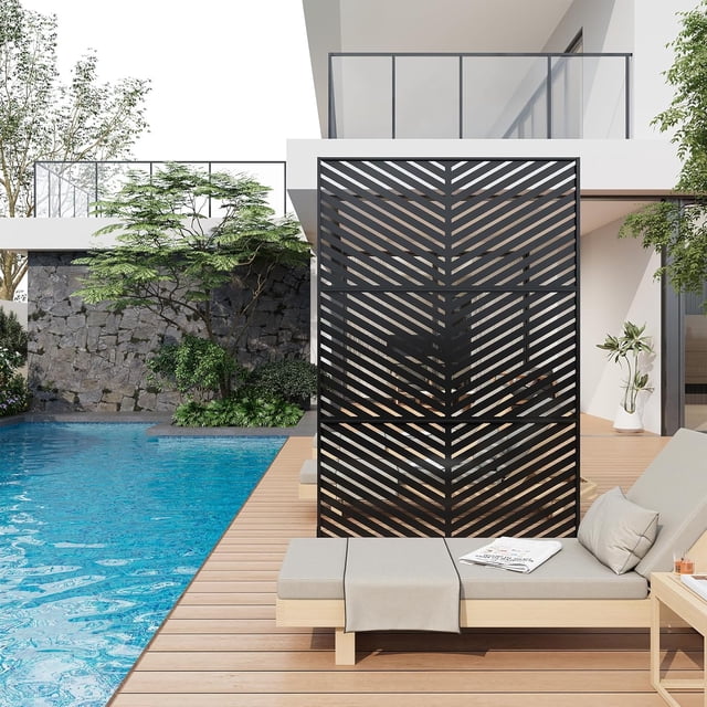 Historyli Mampara de privacidad metálica QinaQin de 182 x 120 cm,divisor decorativo independiente,mampara de privacidad de altura extendida para jardín con base estable,rayas diagonales