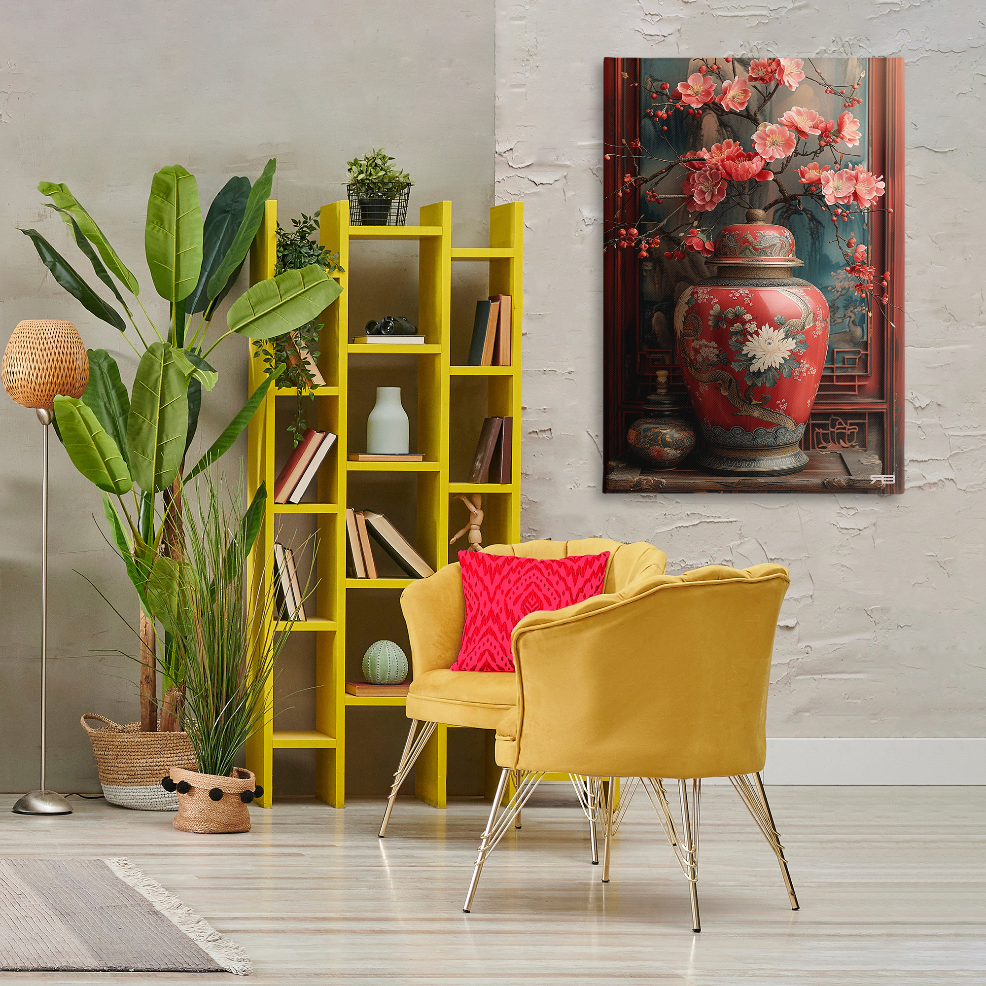 Stupell Industries Traditional Asian Vase Botanical & Floral Painting Gallery Wrapped Canvas Art Print Wall Art, 30 x 45