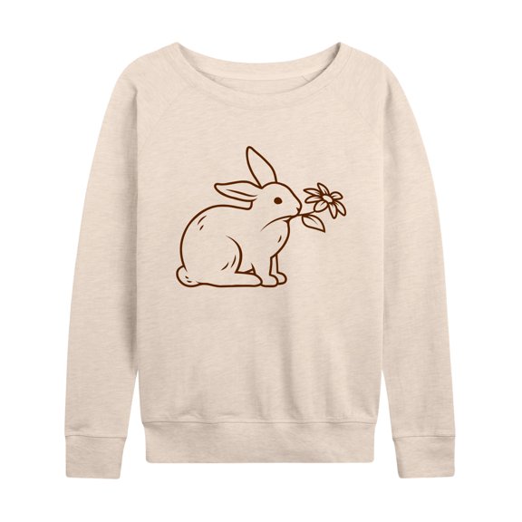 Instant Message - Bunny With Flower - Women's Lightweight French Terry Long Sleeve Shirt