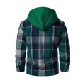 thumbnail image 3 of Fabrcox Men's Hooded Plaid Shacket Long Sleeve Button Down Checkered Shirt Jacket with Chest Pockets Lightweight Casual Fall Outerwear Green L, 3 of 8
