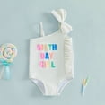 thumbnail image 2 of Gunia Toddler Swimsuit Girl Kids Letter Print Asymmetrical Bow Ruffles Sleeveless Bathing Suits Beachwear Girls' Swimwear For Holiday Beach Pool 1-6 Years, 2 of 4