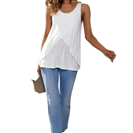 

Women s Solid Color Sleeveless Crewneck Maternity Nursing Tops