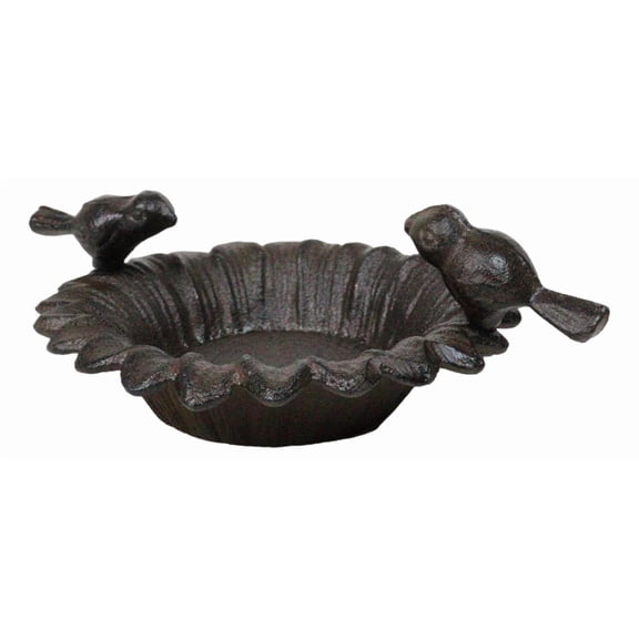 Small Rustic Cast Iron Lovebirds Perching On Sunflower Garden Bird Feeder Bath
