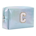 thumbnail image 2 of Blue Embroidered Makeup Travel Bag - Spacious Cosmetic Organizer with Alphabet Design, Toiletry Pouch for Women/Girls, 2 of 9