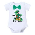 thumbnail image 4 of IBTOM CASTLE Baby Boys Jungle Theme My 1st Birthday Outfit Romper+Pants+Suspenders+Headband 4Pcs Photoshoot Cake Smash Outfit 6-12 Months Green, 4 of 8
