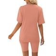 thumbnail image 4 of LOVZFMLL Two Piece Sets for Women Oversized V Neck Basic T-Shirt and Biker Shorts Matching Short Sets Summer Casual Outfits Loungewear Orange B S, 4 of 6