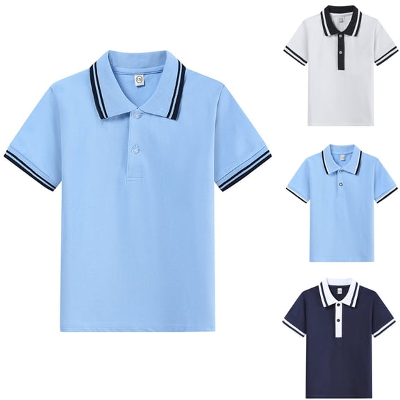 SHenli Boys Polo Shirts Size 14-16 Button Closure Gradient Shirt Short Sleeve Shirt Comfortable Gentleman Tops Summer Clothes With Pocket