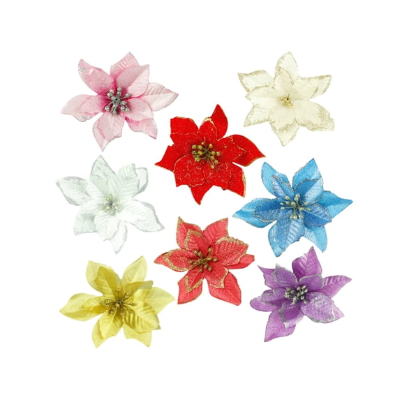 NIYANGLE 16-Piece Christmas Flower Ornaments Set, Artificial Holiday Decor for Christmas Tree, Home and Office Accessories