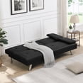 thumbnail image 3 of Wasait Sofa Bed with Armrest two holders  WOOD FRAME, STAINLESS LEG, FUTON BROWN  PVC,DARK BROWN, 3 of 9