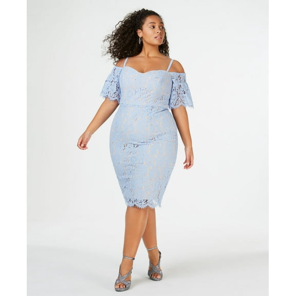 City Chic Trendy Plus Size Off The Shoulder Lace Dress Blue Powder 22W