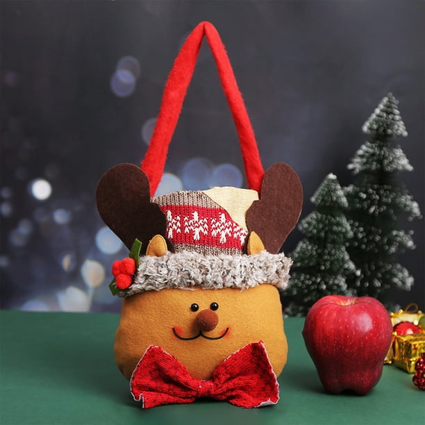 Bolsa de regalo navideña con asa | Bolsa de poliéster roja | Diseño de muñeco de nieve, Papá Noel y ciervo | Bolsa resistente y antiarrugas para dulces y regalos, ideal para fiestas, decoraciones y