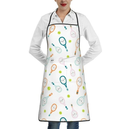 

Matuu Cute Tennis Rackets for Adjustable Cooking Aprons for Women with Pockets Kitchen Aprons for Men Water and Oil Resistant