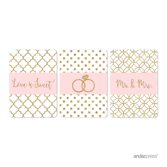 Blush Pink Gold Glitter Print Wedding Hershey´s Miniatures Mini Candy Bar Wrappers, 36-Pack