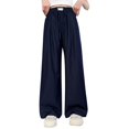 thumbnail image 3 of CPNG Girls Casual Pants Solid Color Elastic Waist Drawstring Wide Leg Pants Comfortable Breathable Lightweight Pants, 3 of 7