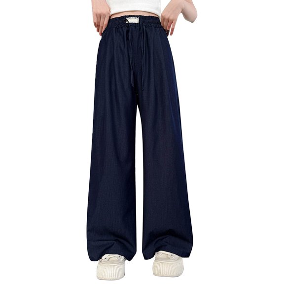 Generic Girls Baggy Sweatpants Wide Leg Pants Drawstring Kids Joggers Casual Sweatpants with Pocket Streetwear Lightweight Sportswear