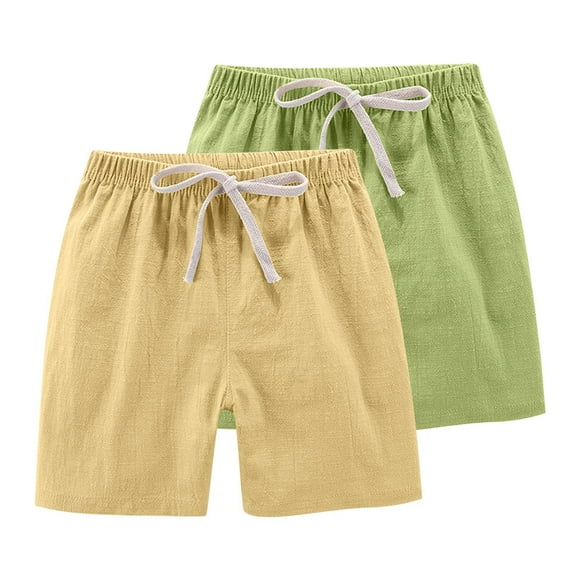 Odeerbi 2-13 Años Para Niños Niñas 2 Pcs Summer Cotton Linen Shorts Entrenamiento de Deportes Deportivos Atletismo Shorts Sólidos de Color Sólido