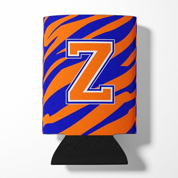 Letter Z Initial Tiger Stripe - Blue Orange  Can or Bottle Hugger
