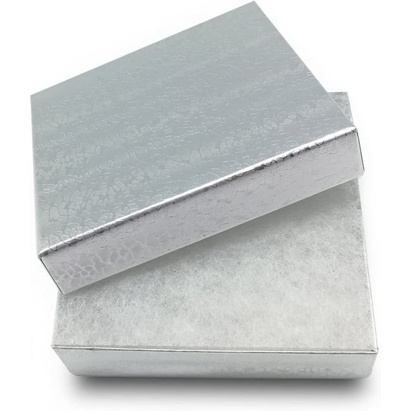 12 Pack Cotton filled Silver Paper Cardboard Jewelry Necklace, Bracelet, Bangle, Brooches, Watches Gift Pakaging and Retail Display Boxes Size-3.5" x 3.5" x 1"