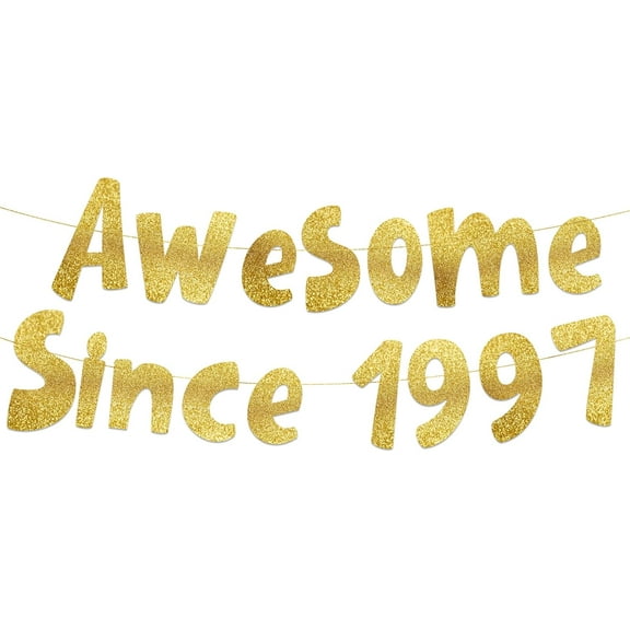 Awesome Since 1997 Gold Glitter Banner - 28th Birthday and Anniversary Party Decorations