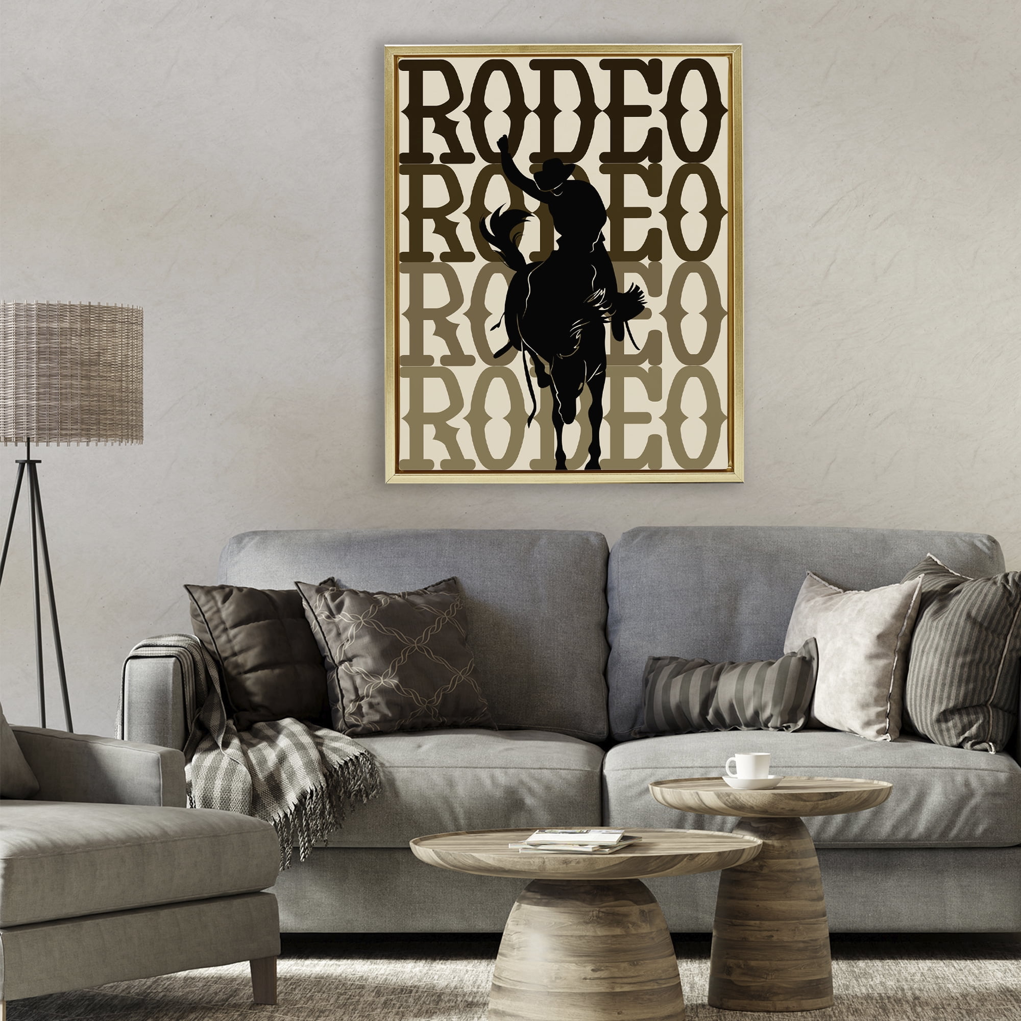 Stupell Industries Rodeo Gradient Cowboy Gold Framed Floater Canvas Wall Art, design by CAD Designs
