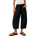 thumbnail image 3 of Pounoo Capri Pants for Women Cotton Drawstring Wide Leg High Waist Cropped Pants Lightweight Casual Summer Pants with Pockets, 3 of 9