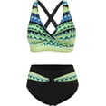 thumbnail image 3 of LAICAIW Womens Two Piece Swimsuits Wrap Front Bikini High Waisted Bottom Tummy Control Bathing Suits Vintage Print Swimwear, 3 of 7