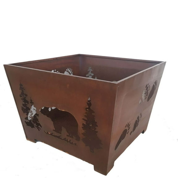 Esschert Design 24" Brown Rustic Finish Bear Square Outdoor Fire Basket