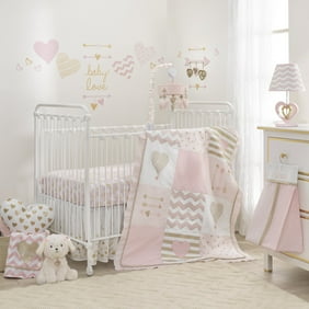 Lambs Ivy Baby Love Pink Gold Heart 4 Piece Crib Bedding Set