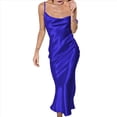 thumbnail image 1 of Vestido Midi de Satén y Seda con Tirantes Finos para Mujer, con Cuello Vuelto, para Fiesta, Cóctel o Noche. Azul M, 1 of 8