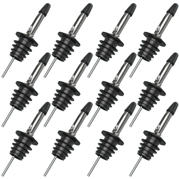 JoyTable 12 Pack Classic Bottle Pourers Tapered Spout - Stainless Steel - Liquor Pourers with Rubber Dust Caps