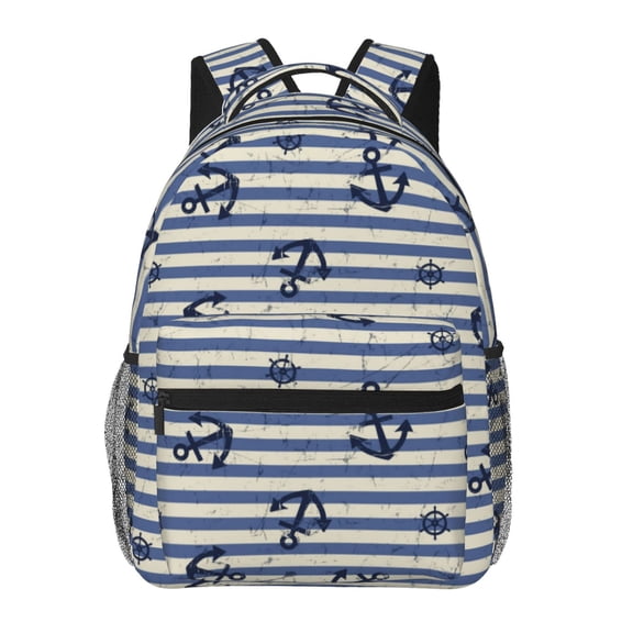 Rateoe Anchors And Steering Wheel Pattern Casual Backpack for School, Work, Travel – Adjustable Straps, Multiple Compartments – Ergonomic Design, Fits Laptops and Tablets
