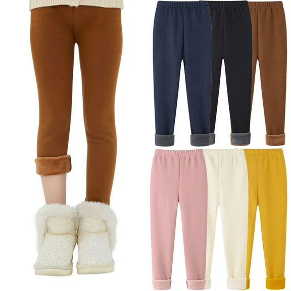 2-13Y Toddler Child Girls Cotton Winter Thick Warm Long Pants Solid Fleece Lined Footless Leggings