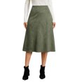 thumbnail image 3 of CBASIHI Womens Suede Midi Skirts- Hidden Zipper Casual Retro High Elastic Waist Fall Winter Skirts Army Green Size M, 3 of 8