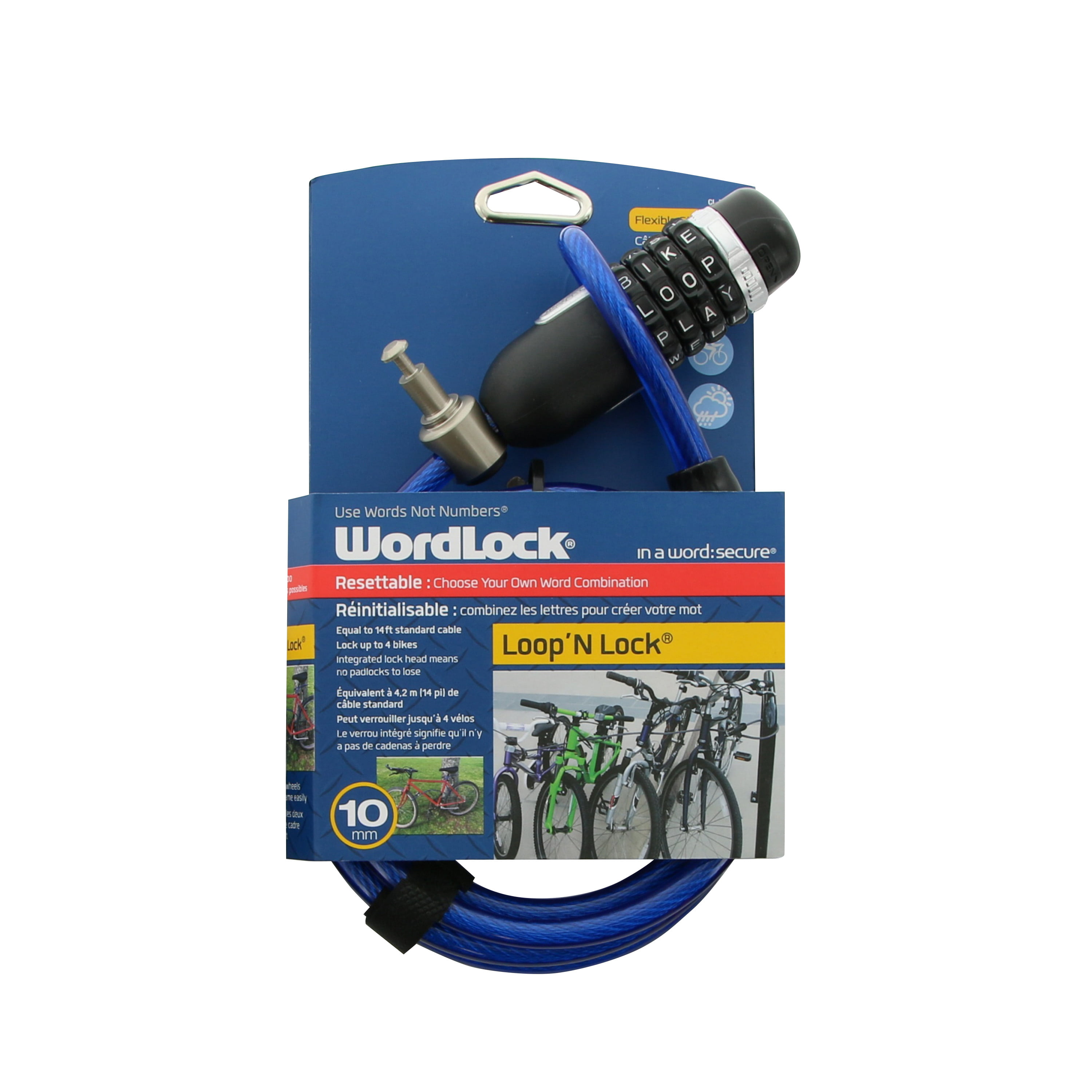 Wordlock Flexible Steel Cable Bike Lock Word Combination 7ft Blue for sale online 
