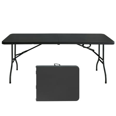 High Load Bearing Portable Black Plastic Folding Table - 6ft for Camping Picnics and Parties - Sturdy and Durable Foldable Table for Outdoor Use