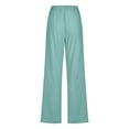 thumbnail image 4 of Women Pants Summer Solid Linen Pants High Waisted Wide Leg Drawstring Straight Leg Trousers with Pockets Beach Vacation Wear Womens Sweat Pants Blue XXL, 4 of 5