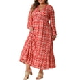 thumbnail image 2 of DARING DIVA Plus Size Boho Floral V Neck Long Sleeve Maxi Dress 1X Red, 2 of 6