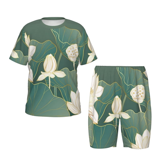 Balery Lotus Golden Line Conjunto de Pijama Infantil de Manga Corta con Estampado – Ropa de Dormir de Algodón Suave-Large