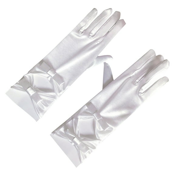 LOLIPPYY 1Pair White Satin Wedding Gloves Bow Design Bridal Gloves Comfortable Elegant Wear