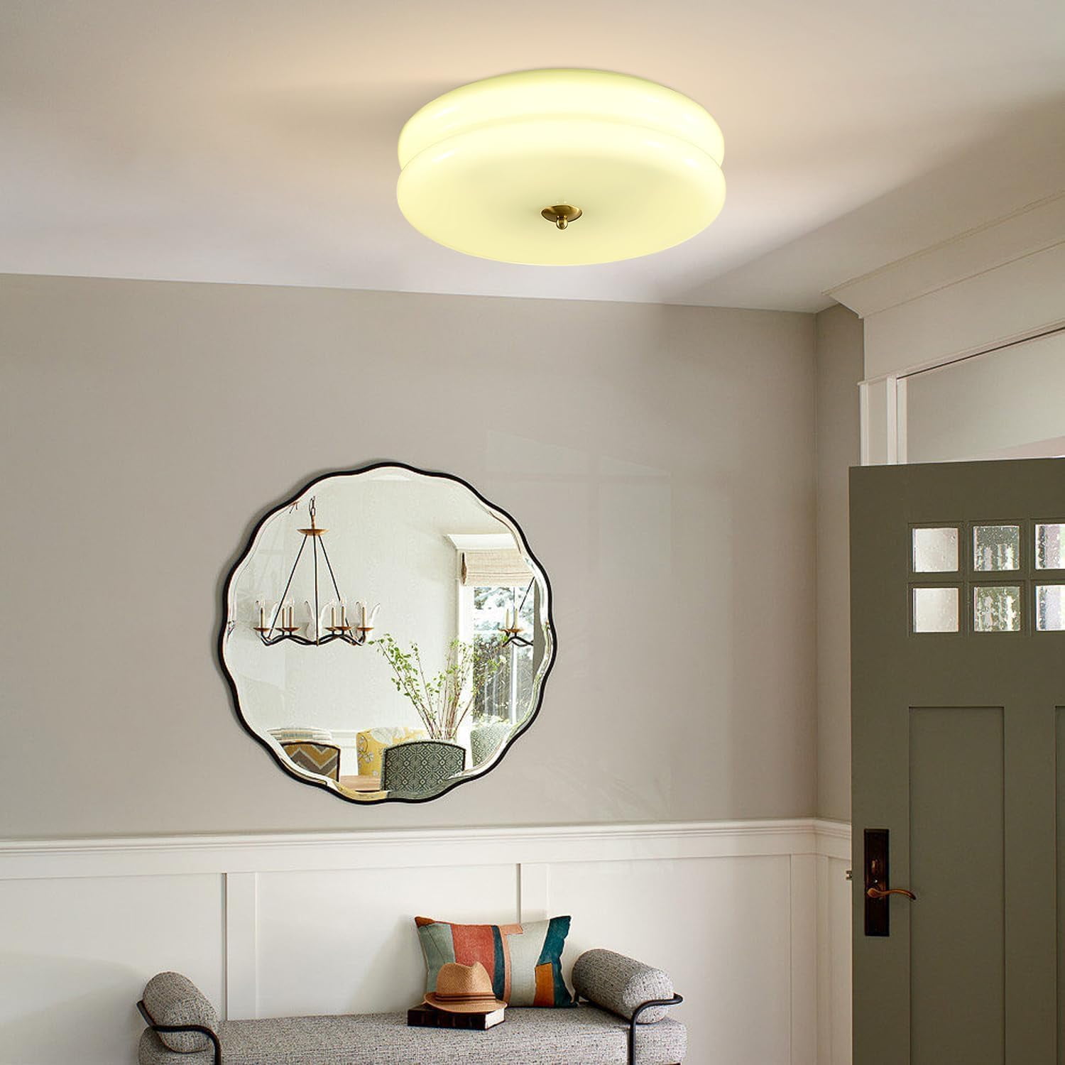 KCO Lighting Mid Century Modern LED Ceiling Lights Mint Green Glass Ceiling Lamp Large Hallway Light