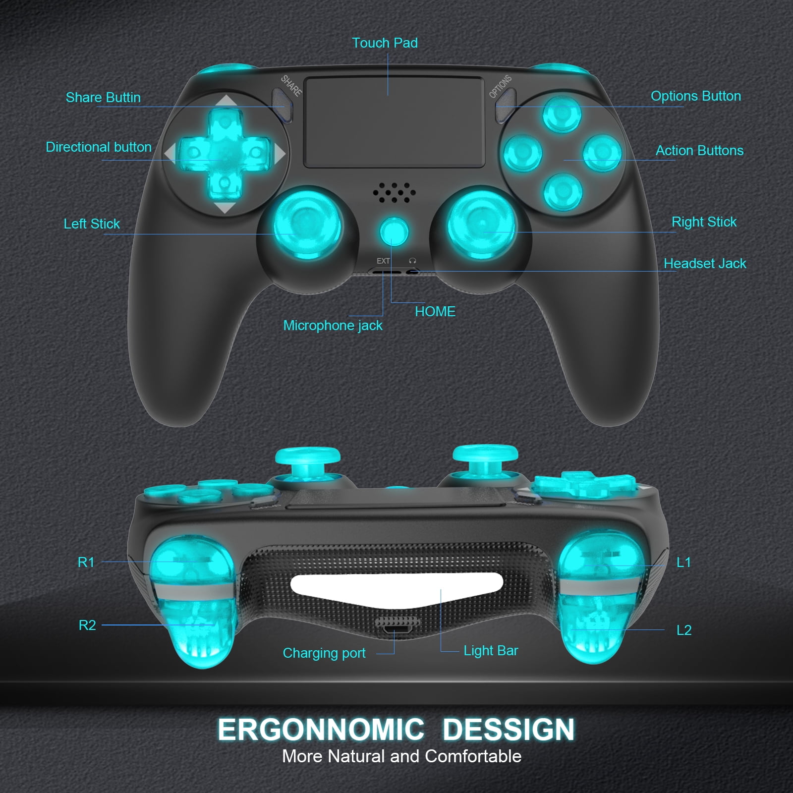Wireless Controller Dual Vibration Game Joystick Controller for PS4/  Slim/Pro Compatible with PS4 Console (Gold)