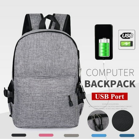 School Backpack With USB Charging Port For Women Men Canvas College Student Rucksack Fits 15.6 Inch Laptop And Notebook Daypack For Travel Outdoor