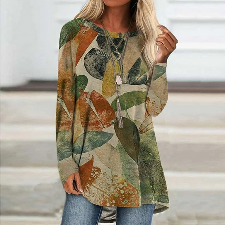 Flowy Tunic Tops to Wear with Leggings Comfy Round Neck Ombre Gradient  Color Hide Belly Long Shirt Long Sleeve Shirts Plus Size Tops for Women  Dressy