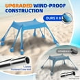 thumbnail image 2 of Beach Tent (Sky Blue), 10x10ft Beach Sunshade, Camping Sun Shade UPF50+ with 8 Sandbags, Sand Shovel, Ground Spikes and Stabilizer Poles, Beach Tent for Camping, Fishing and Picnicking, 2 of 7