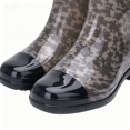thumbnail image 6 of Women Floral Leopard Print Glossy Mid Calf Rain Boots Low Block Heel Non Slip Waterproof PVC Wellies for Gardening Daily Rainy Fashion Outfits Gray 40, 6 of 9