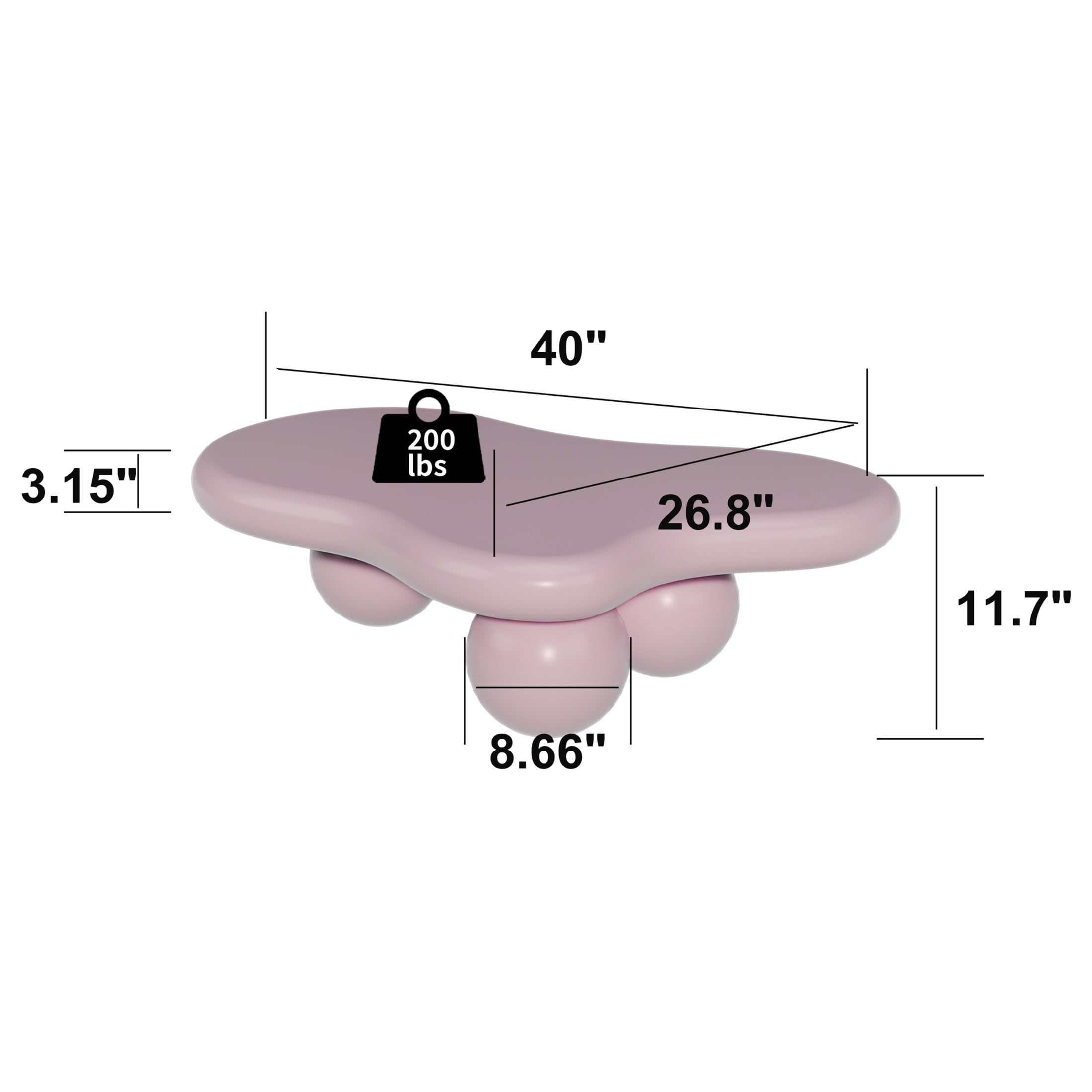 Noble House 40" Cloud Shaped Coffee Table with Ball Legs, Modern Aesthetic Accent Table for Living Room, Pink