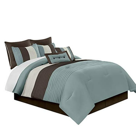 Chezmoi Collection 8 Piece Luxury Striped Comforter Set Blue Brown Beige Queen Canada Piece Luxury Striped Comforter Set, Queen Bed Comforter Sets Canada