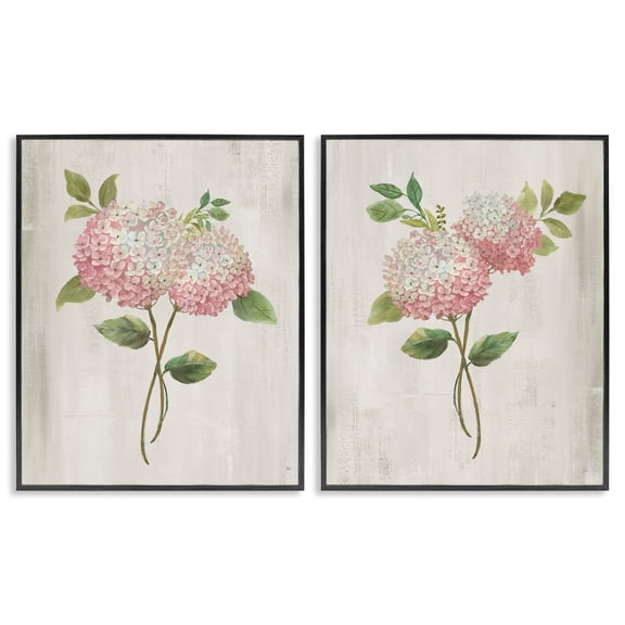 Stupell Industries Vintage Pink Hydrangea Pairs 2 Piece Black Framed Giclee Art Set, design by Nan
