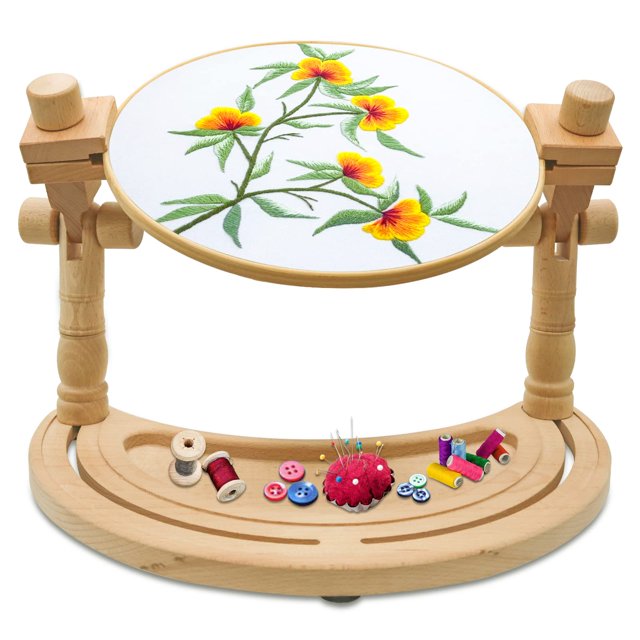 Soporte para bordar guofa, ajustable, giratorio, manos libres, madera
