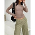 thumbnail image 2 of Womens Long Sleeve Shirts Basic Spring Crop Tops Fall Fashion Layering Slim Fitted Tops, 2 of 3